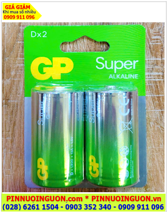 GP13AETA21-2GSBC2, Pin đại D 1.5v Super Alkaline GP13AETA21-2GSBC2 (MẪU MỚI), Vỉ 02viên